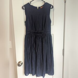 Tory Burch Hildy Dress - Navy Blue Pleated Linen/Silk Size 6